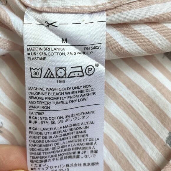 BANANA REPUBLIC Riley Elephant‎ Print Striped Button Down SZ M White Pink Preppy - Picture 9 of 10